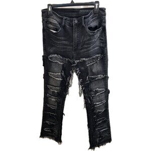 Rockstar Original Jeans Rsm 205 Flare Denim Size 32 Black Ripped Distressed